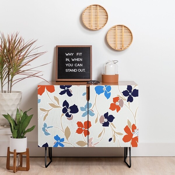 Deny Designs Delicate Floral Credenza (Birch or Walnut, 2 Leg Options)