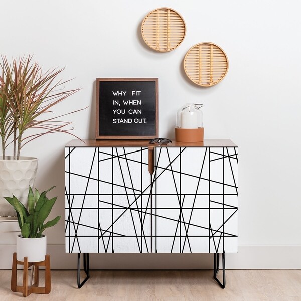 Deny Designs Architecture Lines Credenza (Birch or Walnut, 2 Leg Options)