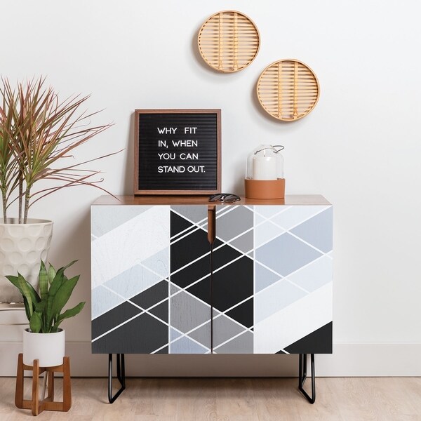 Deny Designs Nordic Slant Geometric Credenza (Birch or Walnut, 2 Leg Options)