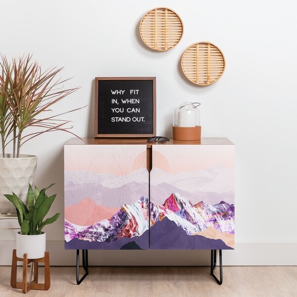 Deny Designs Peach Mountain Sunset Credenza (Birch or Walnut, 2 Leg Options). Opens flyout.