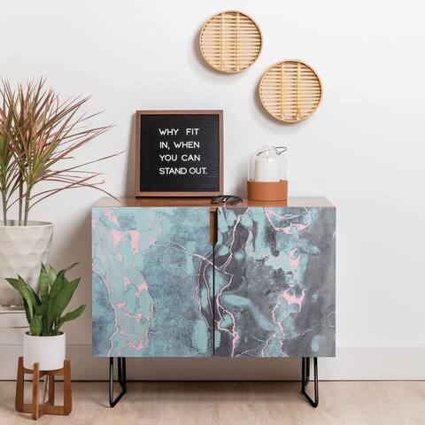 Deny Designs Light Blue and Blush Marble Credenza (Birch or Walnut, 2 Leg Options)