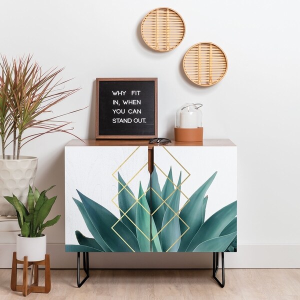 Deny Designs Agave Geometrics Credenza (Birch or Walnut, 2 Leg Options)