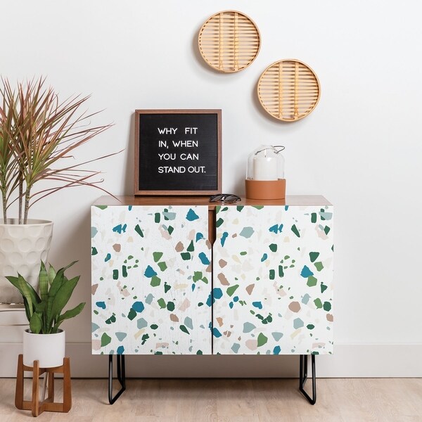 Deny Designs Terrazzo White Credenza (Birch or Walnut, 2 Leg Options)