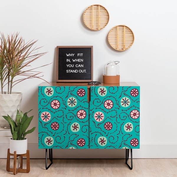 Deny Designs Turquoise Circle Credenza (Birch or Walnut, 2 Leg Options)