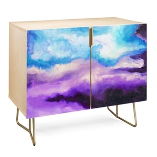 Deny Designs  Blue and Purple Mist Credenza (Birch or Walnut, 2 Leg Options) (Gold Legs - Wood Finish - Wood/Birch)