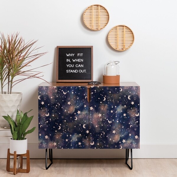 Deny Designs Zodiac Rose Sky Credenza (Birch or Walnut, 2 Leg Options)