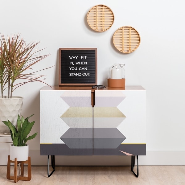 Deny Designs Block Geometric Credenza (Birch or Walnut, 2 Leg Options)