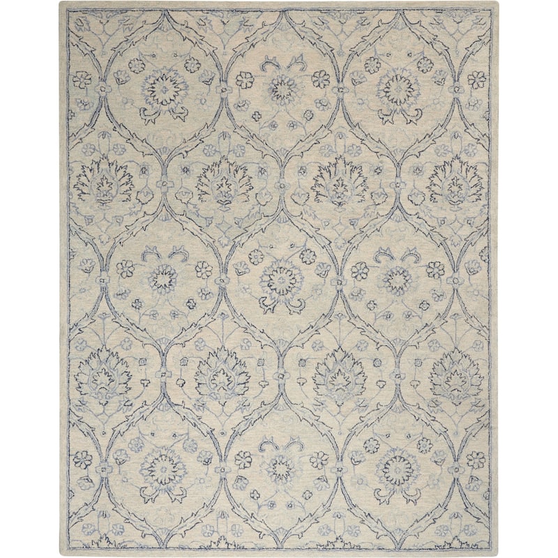 Nourison Jazmine Hand-Tufted Vintage Inspired Area Rug - 7'9" x 9'9" - Ivory/Blue - Runner/Rectangle