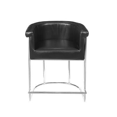 Black Faux Leather Barrel-Style Counter Stool