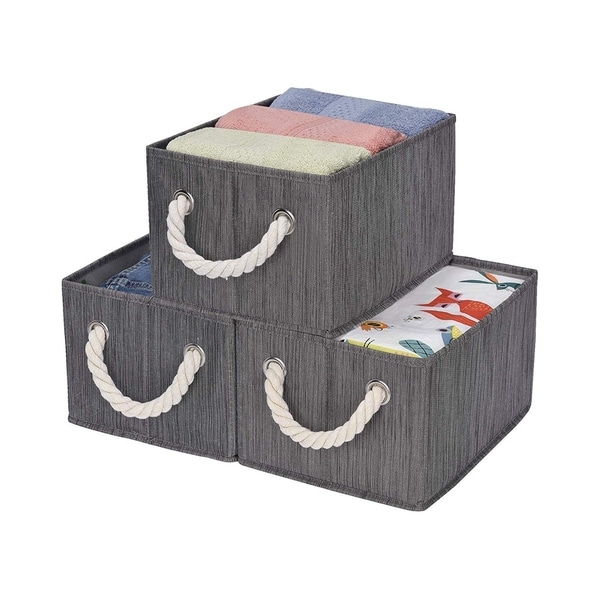 StorageWorks: Foldable Fabric Storage Bin w/Cotton Rope Handles, Slate, 3-Pack