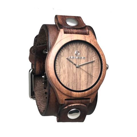 Nemesis 'Jayden' Dark Wood case watch with vintage leather cuff band