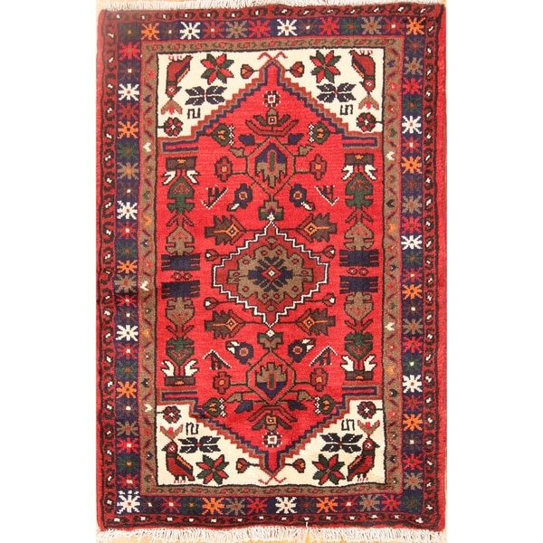 Hamedan Tribal Geometric Handmade Wool Persian Oriental Area Rug - 3'9" x 2'7"