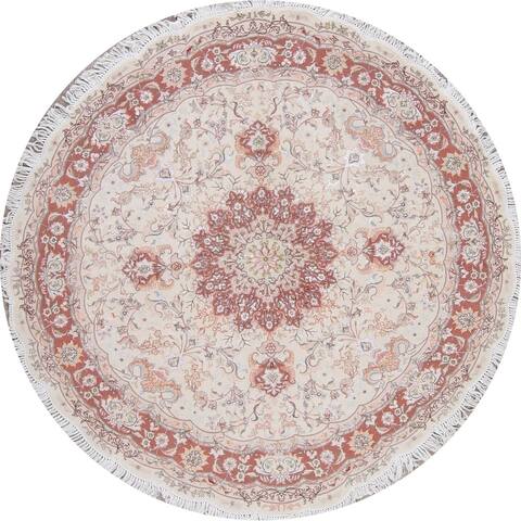 Tabriz Floral Handmade Wool Silk Persian Oriental Rug - 6'8" x 6'8" Round - 6'8" x 6'8" Round