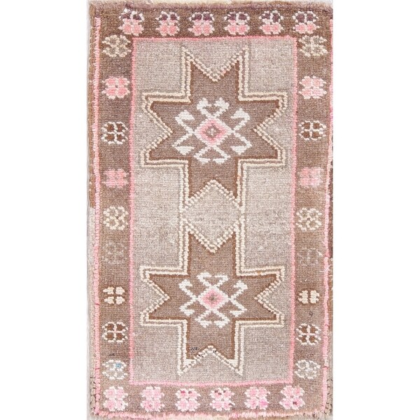 Oushak Geometric Handmade Wool Turkish Oriental Area Rug - 2'10" x 1'8"