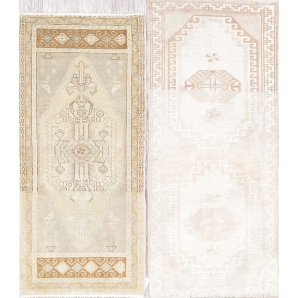 Pack of 2 Oushak Geometric Handmade Wool Turkish Oriental Area Rug - 4'1" x 1'10"