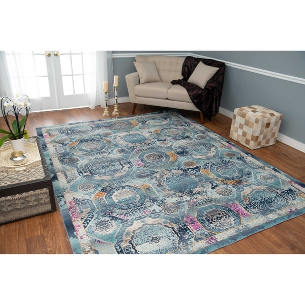 Porch & Den Barbara Blue and Teal Green Low-pile Rug