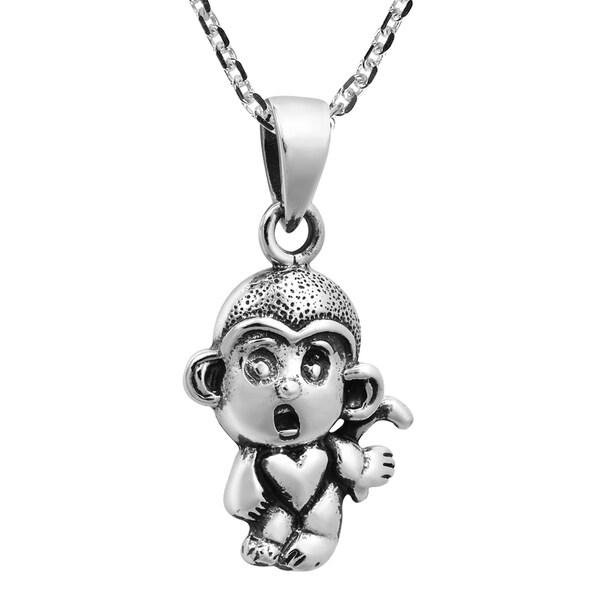 Sterling Silver Necklace Cute Monkey Pendant Design Pendant