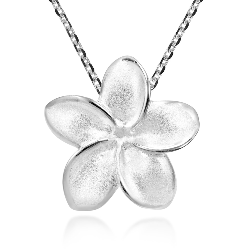 Handmade Tropical Satin Shine Hawaiian Plumeria Flower Sterling Silver Pendant Necklace Thailand White 18 Inch Shefinds