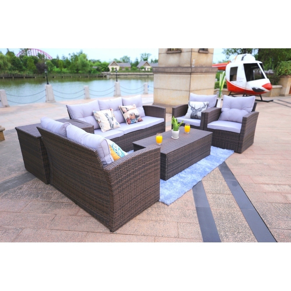 Direct Wicker Patio Furniture 6 Piece Outdoor Sectional Sofa Set With Storage Box And Coffee Table Direct Wicker Patio Furniture 6 Piece Outdoor Sectional Sofa Set With Storage Box And Coffee Table