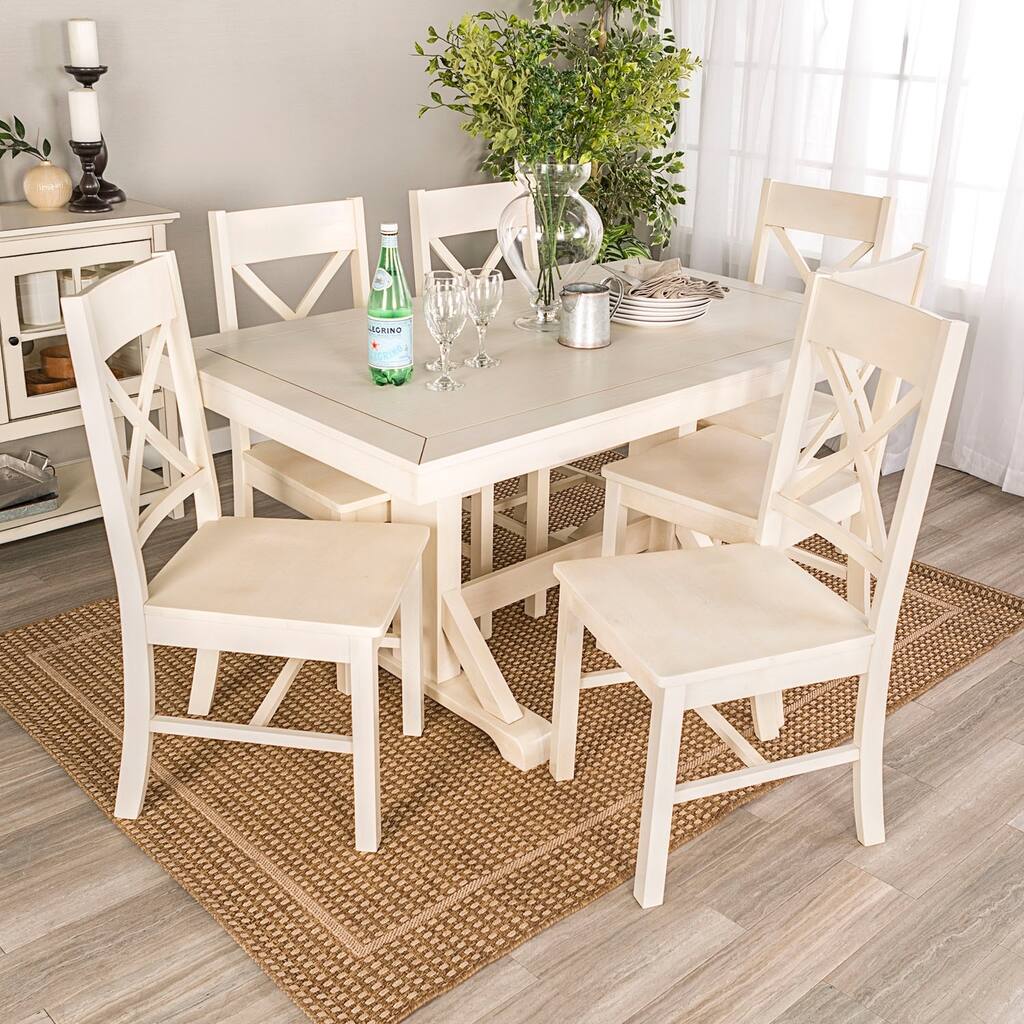 Millwright 7 Piece Classic Traditional Design Wood Dining Set - Antique White