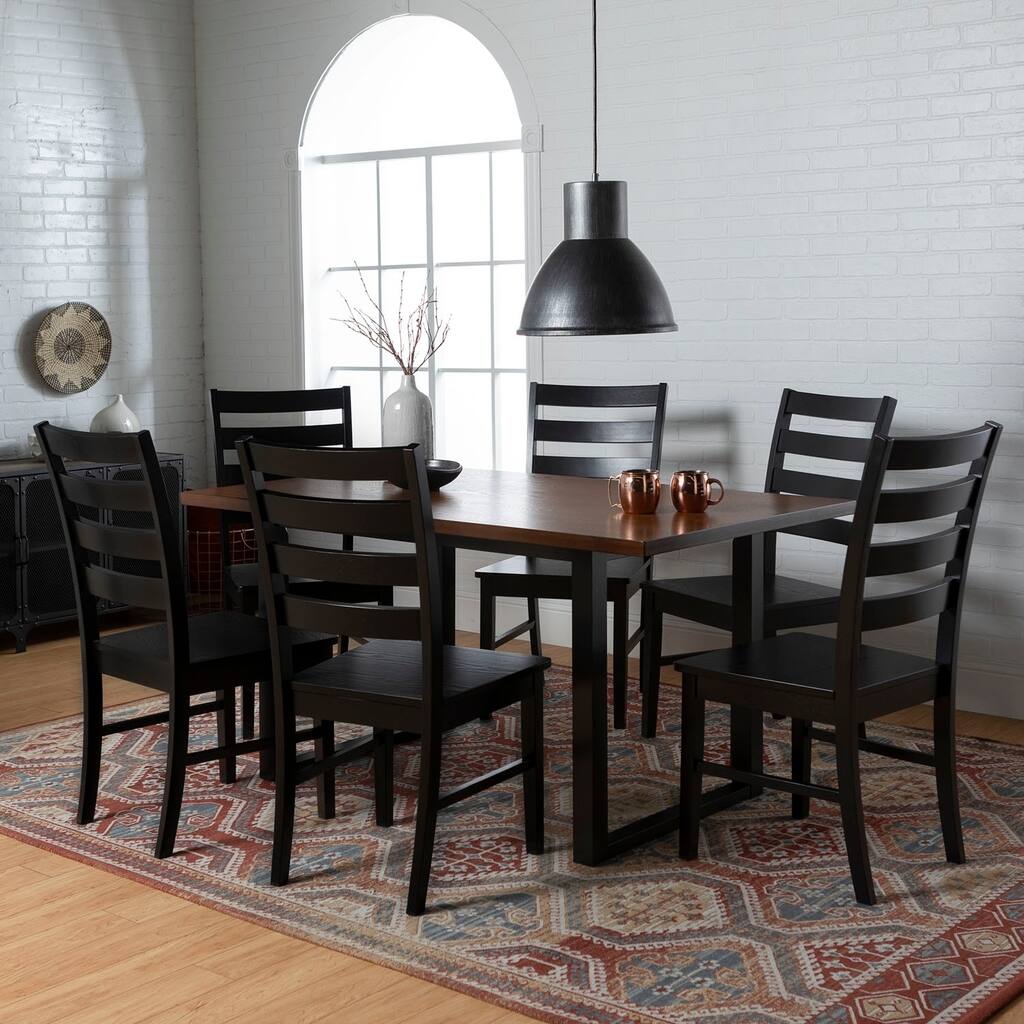 7 Piece Solid Wood Ladderback Dining Set - Antique Brown/Black