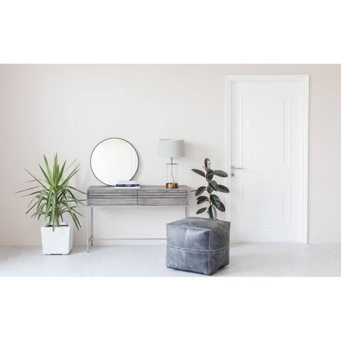 Madeleine Home Langley Genunie Leather Pouf with Rivets