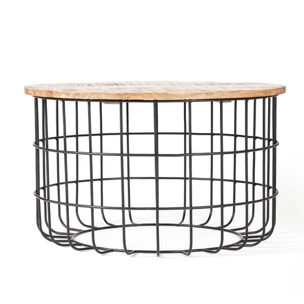 Carbon Loft Chessor Black And Natural Wood Cage Coffee Table On Sale Overstock 27865393