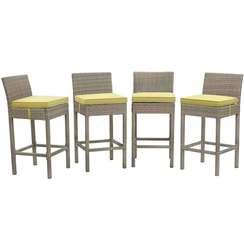 Conduit Bar Stool Outdoor Patio Wicker Rattan Set of 4 - Light Gray Peridot