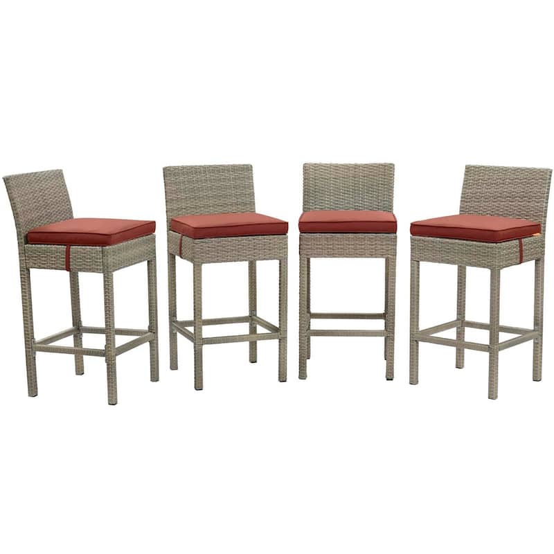 Conduit Bar Stool Outdoor Patio Wicker Rattan Set of 4 - Light Gray Currant