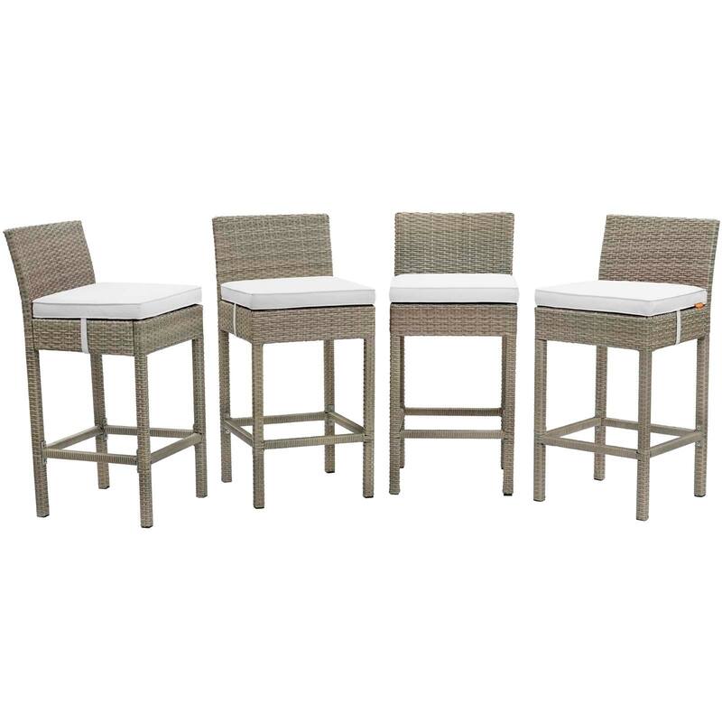 Conduit Bar Stool Outdoor Patio Wicker Rattan Set of 4 - Light Gray White