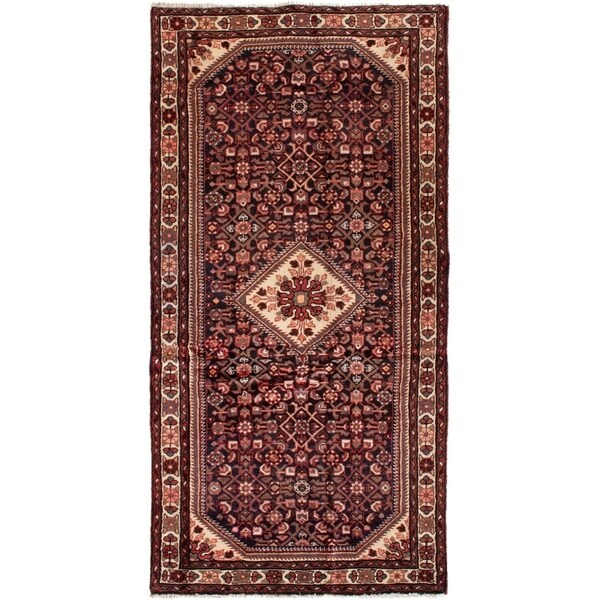 ECARPETGALLERY Hand-knotted Hamadan Dark Navy Wool Rug - 3'7 x 7'5