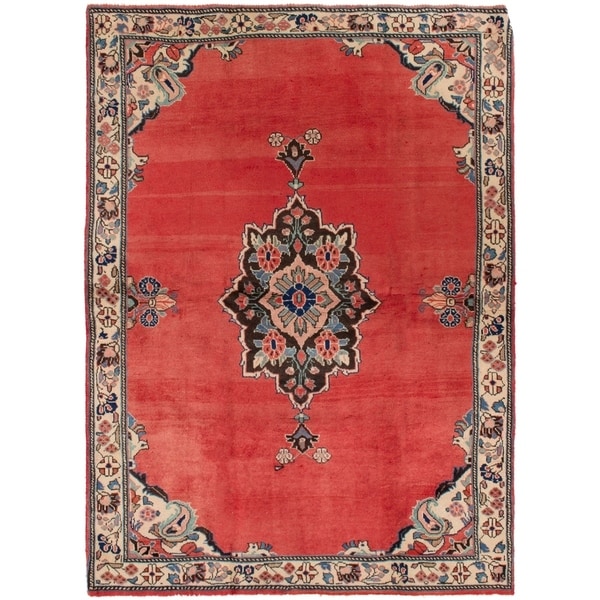 ECARPETGALLERY Hand-knotted Hamadan Red Wool Rug - 4'4 x 6'0