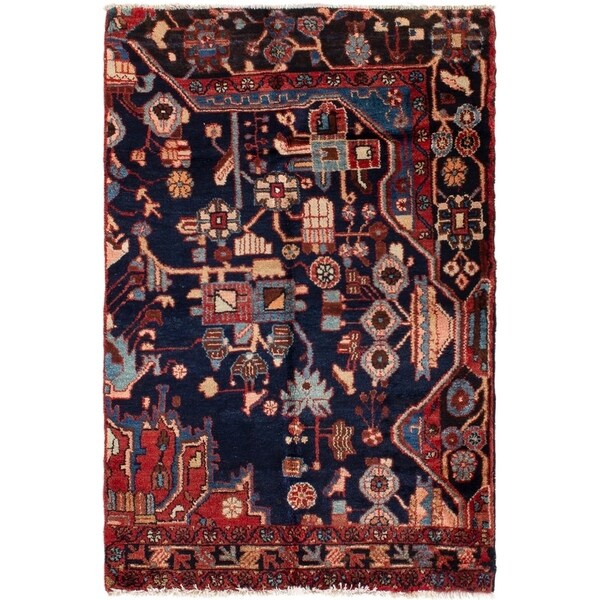 ECARPETGALLERY Hand-knotted Hamadan Dark Navy Wool Rug - 3'3 x 4'3