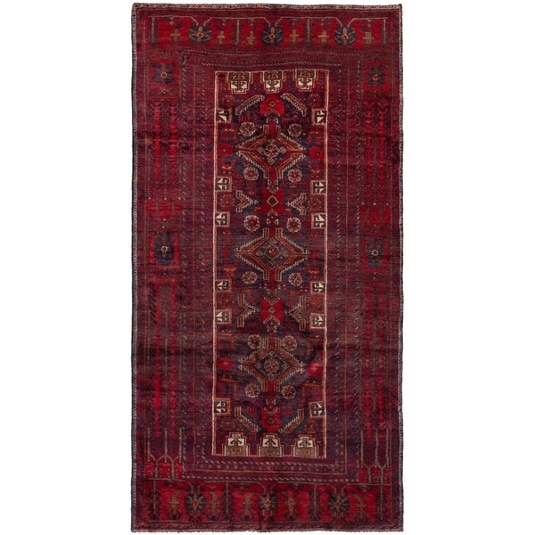 ECARPETGALLERY Hand-knotted Finest Baluch Red Wool Rug - 3'1 x 6'1