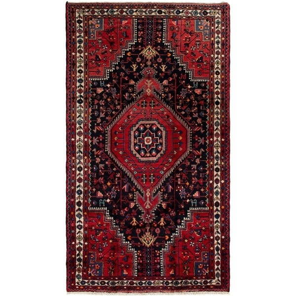 ECARPETGALLERY Hand-knotted Hamadan Dark Navy, Red Wool Rug - 4'6 x 8'3