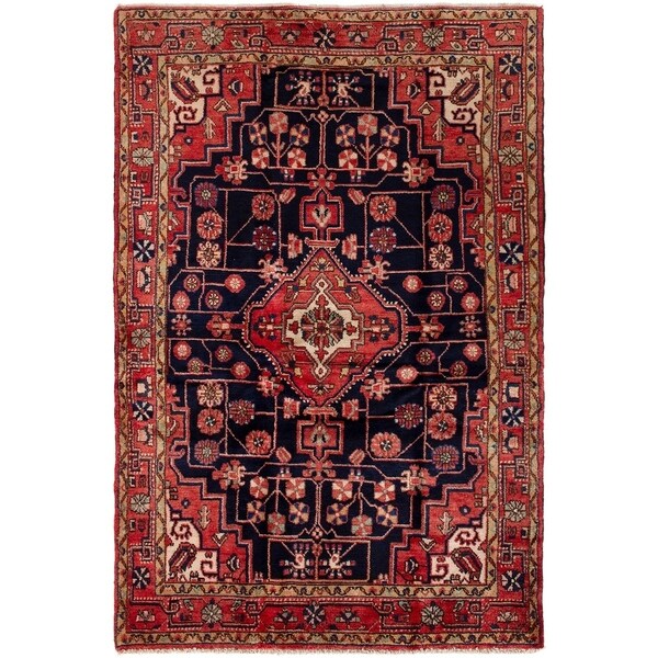 ECARPETGALLERY Hand-knotted Hamadan Dark Navy, Red Wool Rug - 4'8 x 7'0