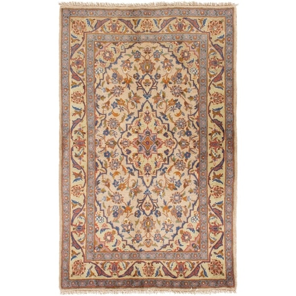 ECARPETGALLERY Hand-knotted Kashan Cream Wool Rug - 3'2 x 5'1