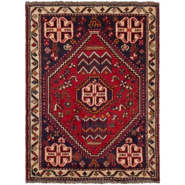 ECARPETGALLERY Hand-knotted Shiraz Qashqai Red Wool Rug - 2'5 x 3'3
