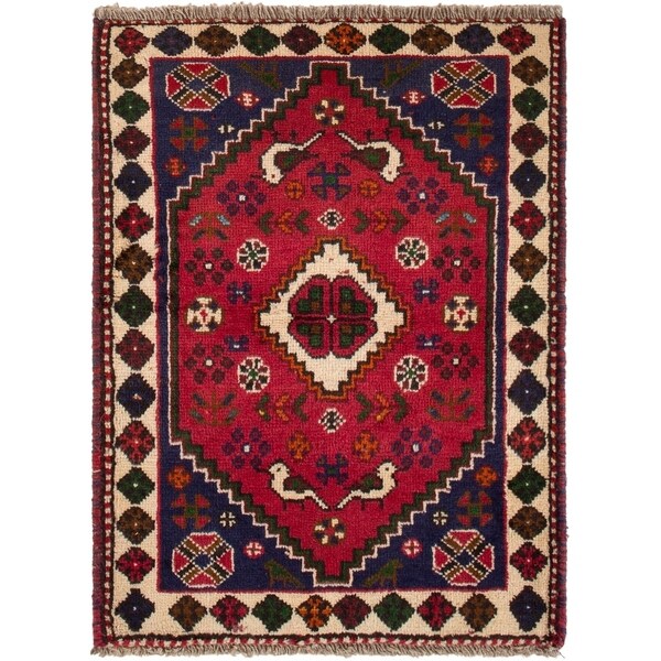 ECARPETGALLERY Hand-knotted Shiraz Qashqai Red Wool Rug - 2'4 x 3'3