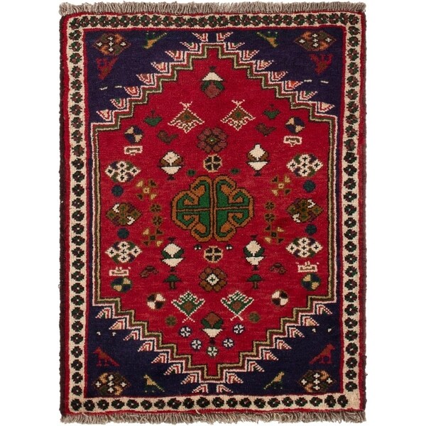 ECARPETGALLERY Hand-knotted Shiraz Qashqai Red Wool Rug - 2'3 x 3'3