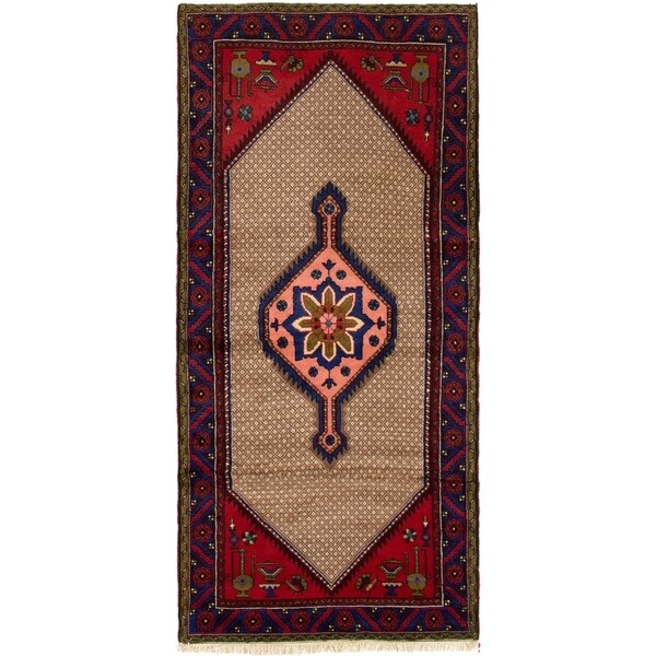 ECARPETGALLERY Hand-knotted Koliai Khaki, Red Wool Rug - 2'11 x 6'6