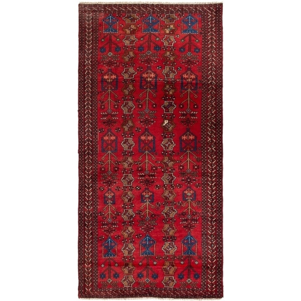 ECARPETGALLERY Hand-knotted Finest Baluch Red Wool Rug - 4'1 x 5'3