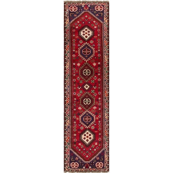 ECARPETGALLERY Hand-knotted Shiraz Red Wool Rug - 2'3 x 9'4