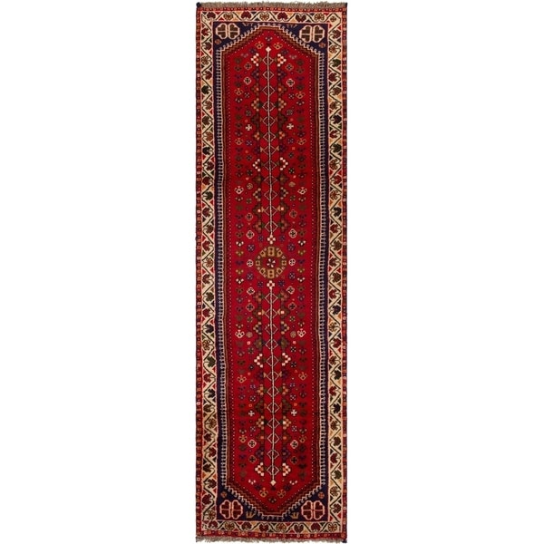 ECARPETGALLERY Hand-knotted Shiraz Qashqai Red Wool Rug - 2'6 x 9'1