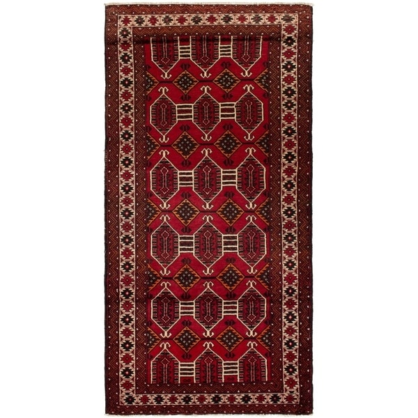 ECARPETGALLERY Hand-knotted Finest Baluch Red Wool Rug - 3'10 x 7'11