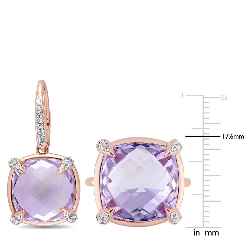 Miadora 14k Rose Gold Cushion-Cut Rose de France White Sapphire and Diamond Jewelry Set