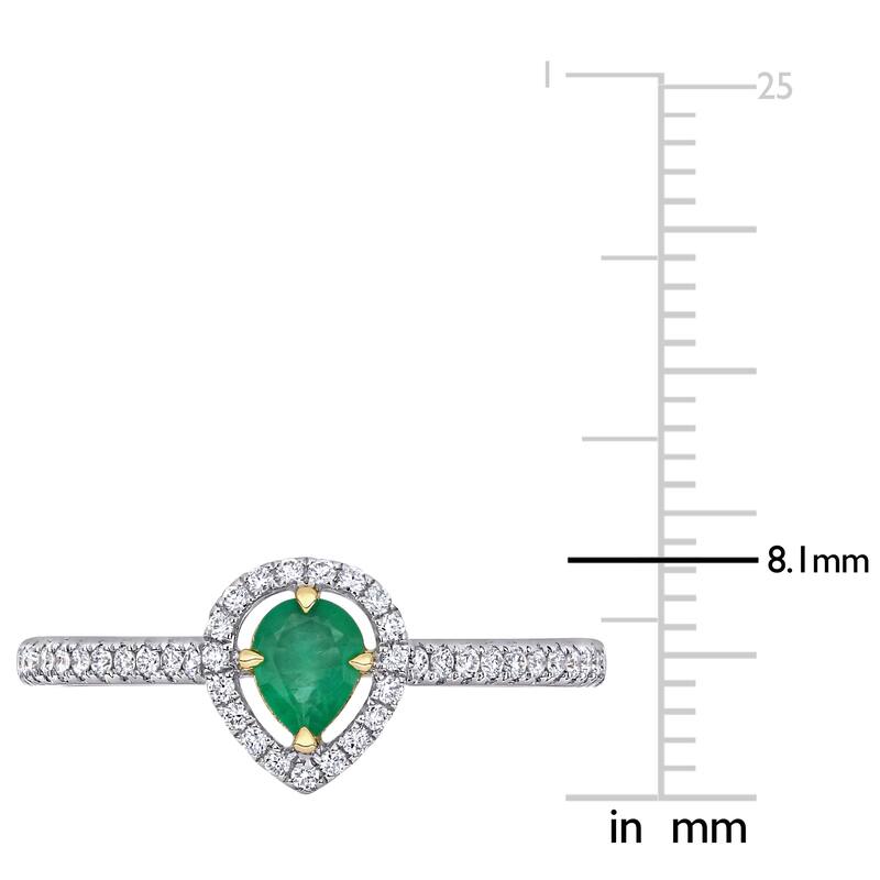 Miadora 14k White Gold Emerald and 1/5ct TDW Diamond Teardrop Halo Engagement Ring