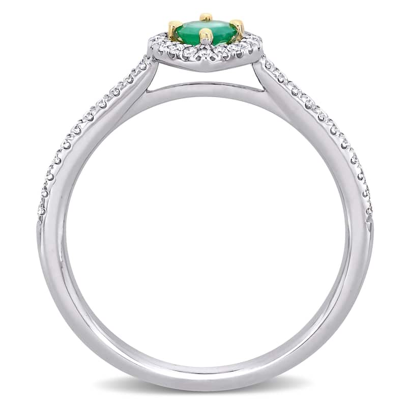 Miadora 14k White Gold Emerald and 1/5ct TDW Diamond Teardrop Halo Engagement Ring