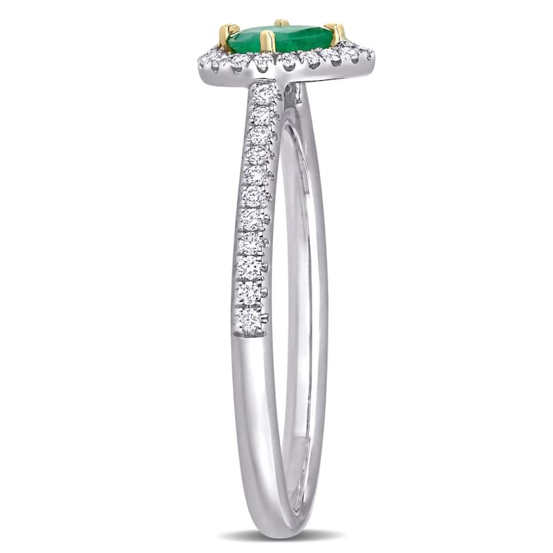 Miadora 14k White Gold Emerald and 1/5ct TDW Diamond Teardrop Halo Engagement Ring