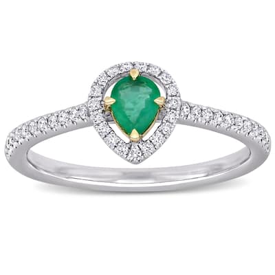 Miadora 14k White Gold Emerald and 1/5ct TDW Diamond Teardrop Halo Engagement Ring